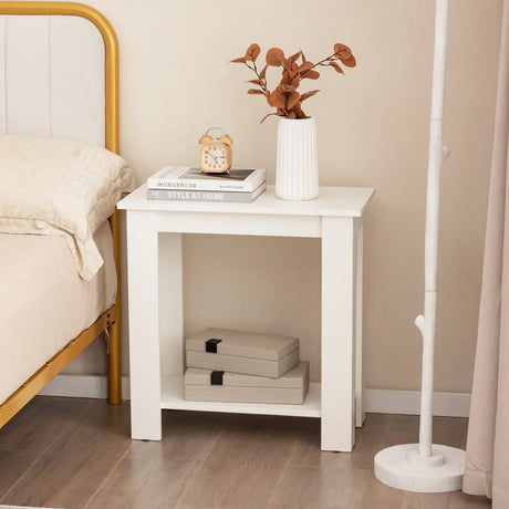 2-Tier Modern Compact End Table with Storage Shelf-White