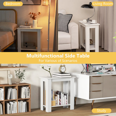 2-Tier Modern Compact End Table with Storage Shelf-White