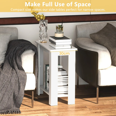 2-Tier Modern Compact End Table with Storage Shelf-White