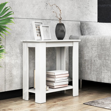 2-Tier Modern Compact End Table with Storage Shelf-White
