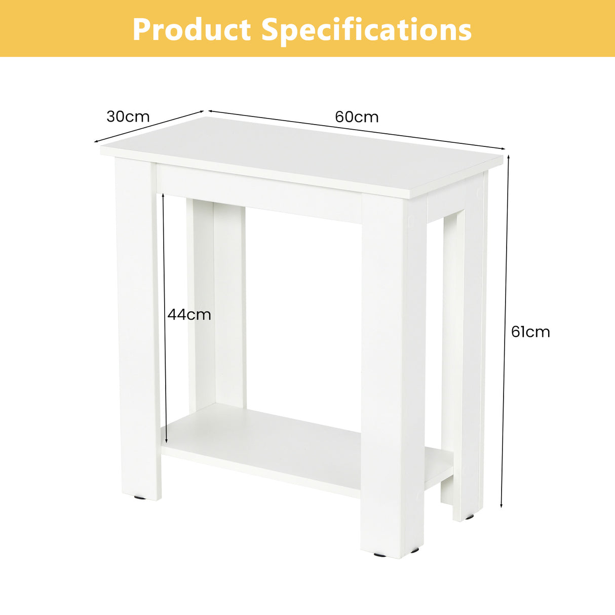 2-Tier Modern Compact End Table with Storage Shelf-White