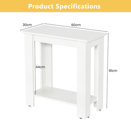 2-Tier Modern Compact End Table with Storage Shelf-White