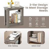 2-Tier End Table with Storage Shelf for Small Spaces-Grey
