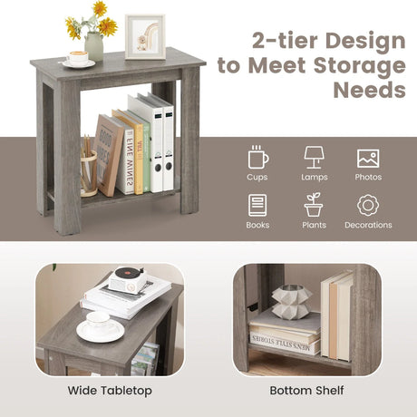 2-Tier End Table with Storage Shelf for Small Spaces-Grey