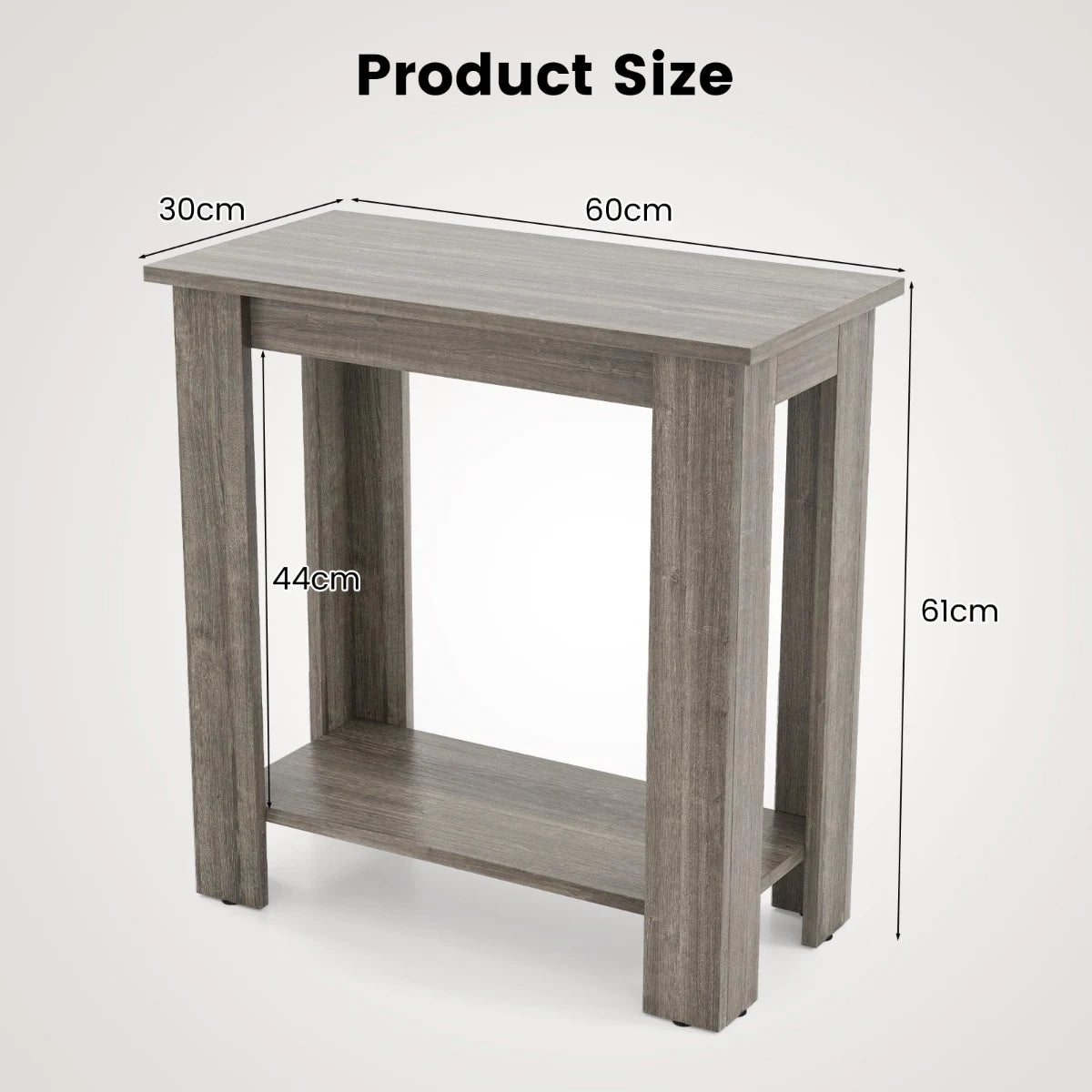 2-Tier End Table with Storage Shelf for Small Spaces-Grey
