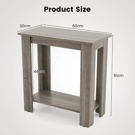2-Tier End Table with Storage Shelf for Small Spaces-Grey