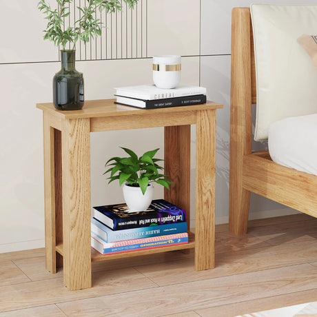 2-Tier End Table with Storage Shelf for Small Spaces-Natural