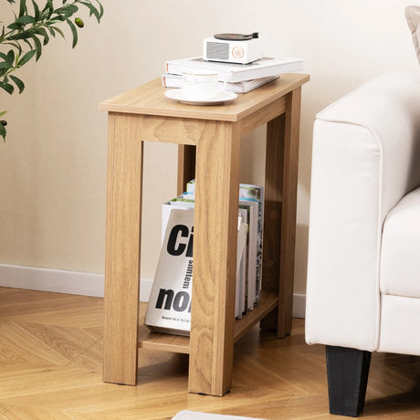 2-Tier End Table with Storage Shelf for Small Spaces-Natural