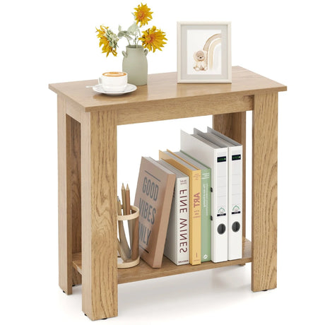 2-Tier End Table with Storage Shelf for Small Spaces-Natural