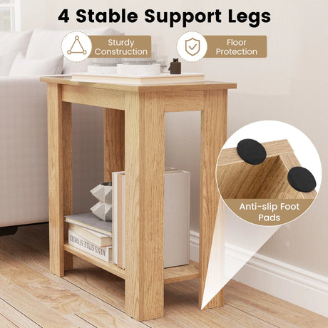 2-Tier End Table with Storage Shelf for Small Spaces-Natural