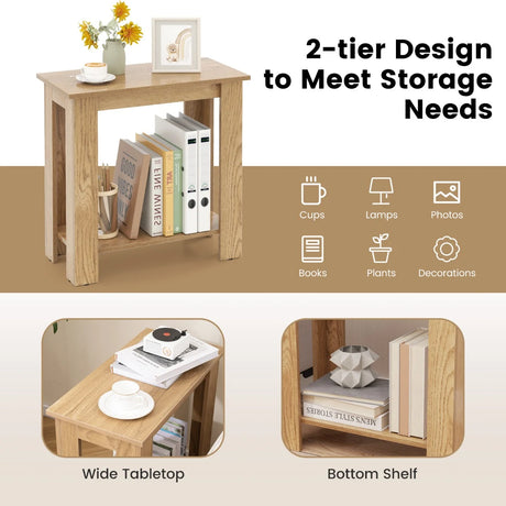 2-Tier End Table with Storage Shelf for Small Spaces-Natural