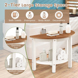 Waterproof HDPE Shower Bench with Semicircular Seat and Storage Shelf-Brown