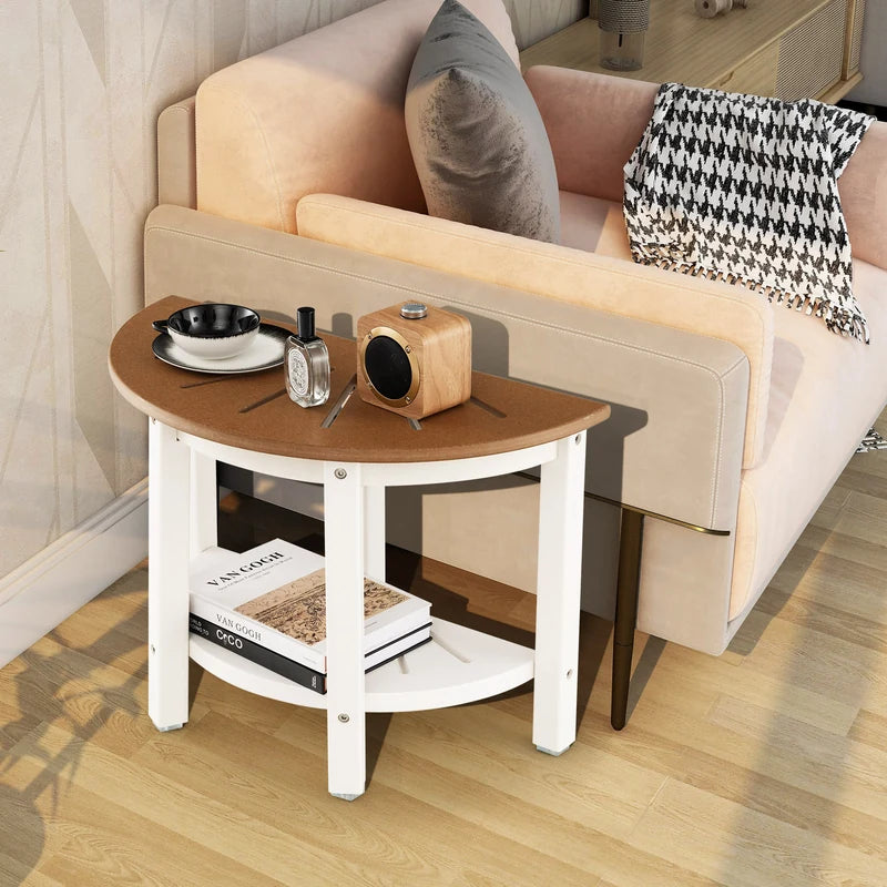 Waterproof HDPE Shower Bench with Semicircular Seat and Storage Shelf-Brown
