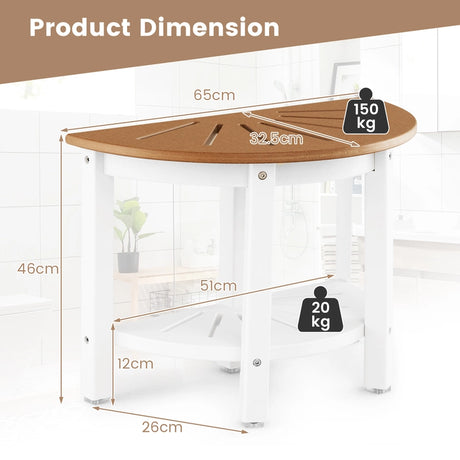 Waterproof HDPE Shower Bench with Semicircular Seat and Storage Shelf-Brown