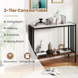 90 CM 2-Tier Industrial Console Foyer Table with Sintered Stone Tabletop