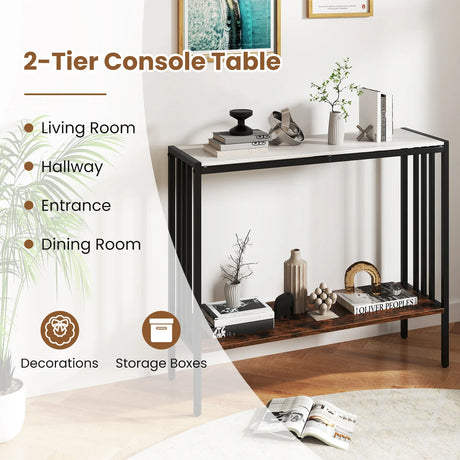 90 CM 2-Tier Industrial Console Foyer Table with Sintered Stone Tabletop