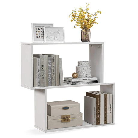 2-tier Irregular Wood Bookshelf for Home and Office-White