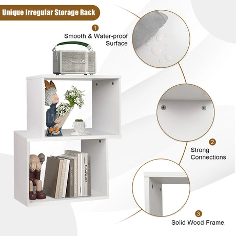2-tier Irregular Wood Bookshelf for Home and Office-White
