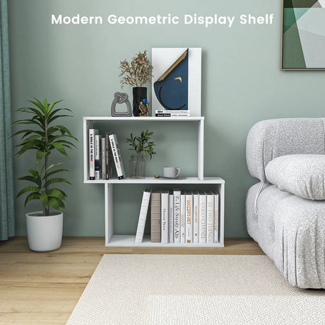 2-tier Irregular Wood Bookshelf for Home and Office-White