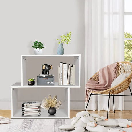 2-tier Irregular Wood Bookshelf for Home and Office-White