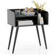 Mid Century Modern Nightstand  with Open Shelves-Black