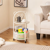 2-Tier Mobile Glass Coffee Table with Bear Pattern-White