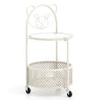 2-Tier Mobile Glass Coffee Table with Bear Pattern-White