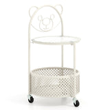 2-Tier Mobile Glass Coffee Table with Bear Pattern-White