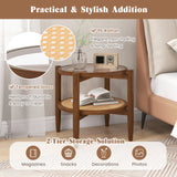 Rattan Round Side End Table with Tempered Glass Tabletop