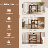 Rattan Round Side End Table with Tempered Glass Tabletop