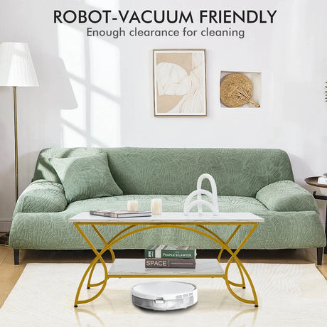 2-Tier Faux Marble Coffee Table with Golden Metal Frame-White