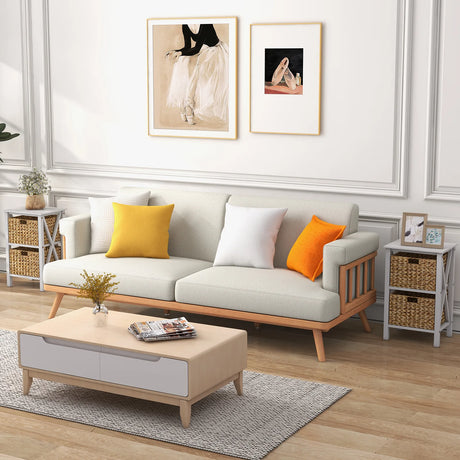 Set of 2 3-tier bedside tables with 2 seagrass baskets &amp; X-Design narrow side table white