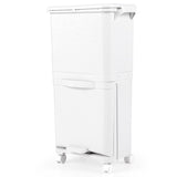 2-tier trash can with lid &amp; lockable wheels plastic waste bin kitchen trash can