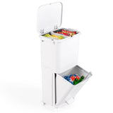 2-tier trash can with lid &amp; lockable wheels plastic waste bin kitchen trash can