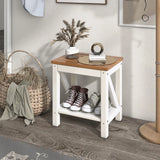 2-tier Waterproof Shower Bench with Storage Shelf-Brown