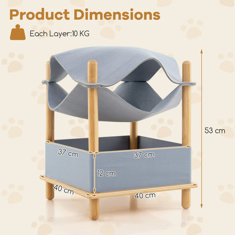 2-Tier Wooden Cat House with Semi-enclosed Condo and Removable Clothes-Grey