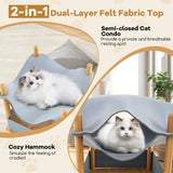 2-Tier Wooden Cat House with Semi-enclosed Condo and Removable Clothes-Grey