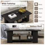 2-Tier Wooden Coffee Table with Storage Shelf and 5 Support Legs-Black