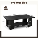 2-Tier Wooden Coffee Table with Storage Shelf and 5 Support Legs-Black