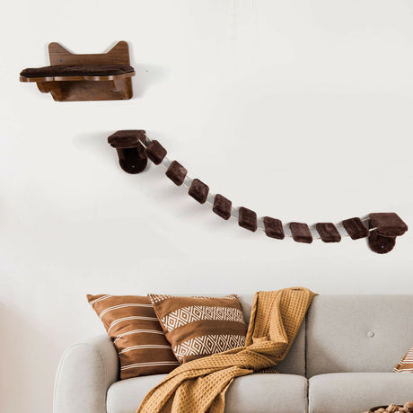 Wall-Mounted Cat Climbing Frame with Ladder Walkway for Indoor Cat