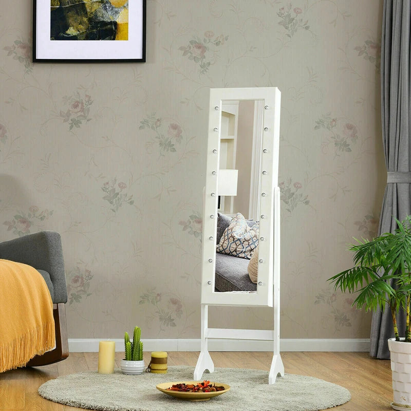 Standing Jewelry Armoire with 18 LED Lights & Mirror