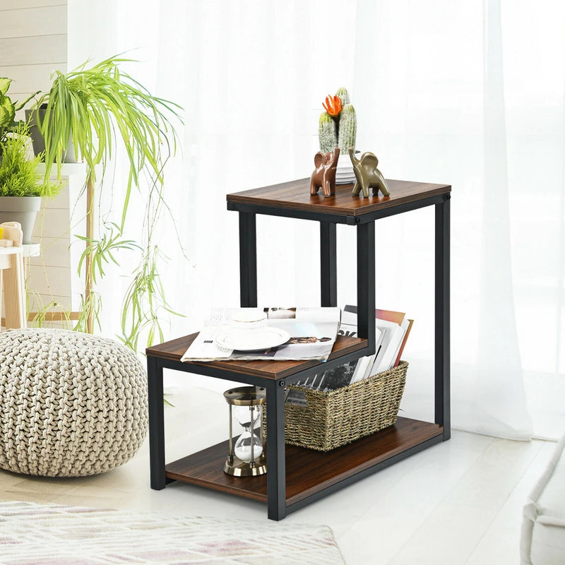 3-Tier Sofa Side Table Night Stand-Brown