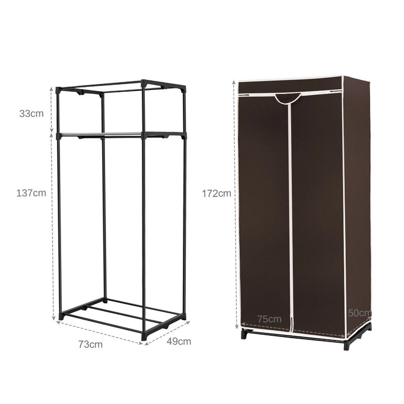 Single Canvas Wardrobe with Dust-proof Cover-Coffee