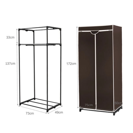 Single Canvas Wardrobe with Dust-proof Cover-Coffee