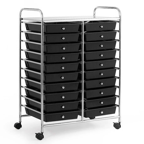 20 Drawers Storage Rolling Cart Studio Organizer-Black