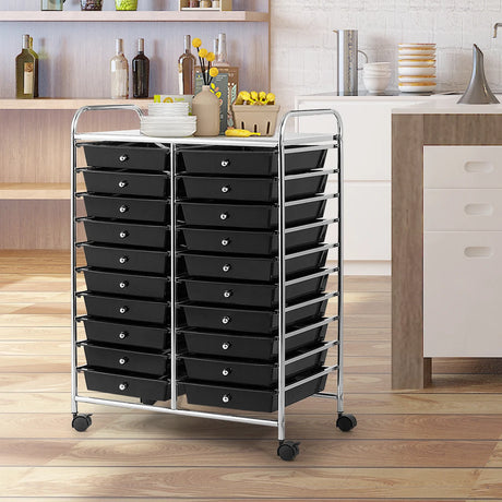20 Drawers Storage Rolling Cart Studio Organizer-Black