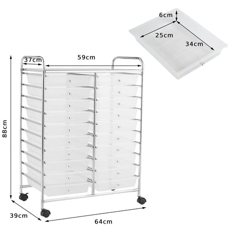 20 Drawers Storage Rolling Cart Studio Organizer-Clear