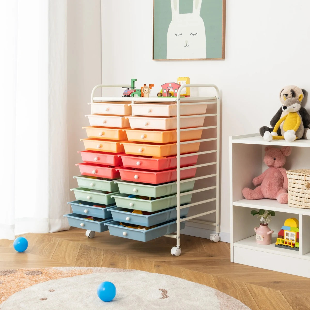 20 Drawers Rolling Storage Cart Studio Organizer-Deep Multicolor