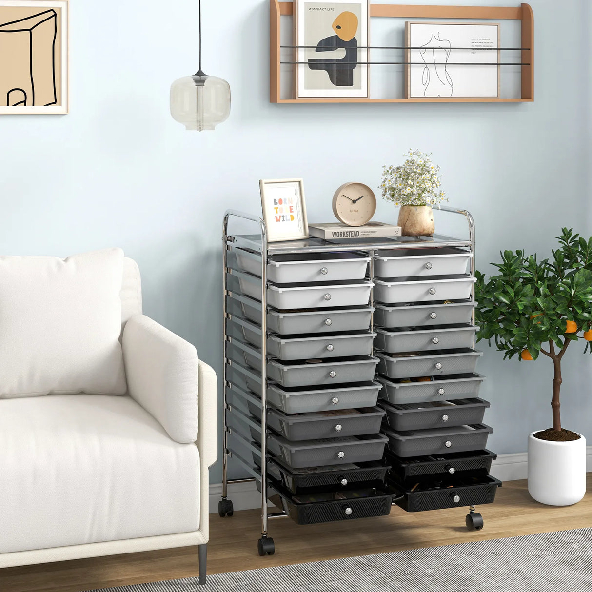 20 Drawers Rolling Storage Cart Studio Organizer-Black & Gray