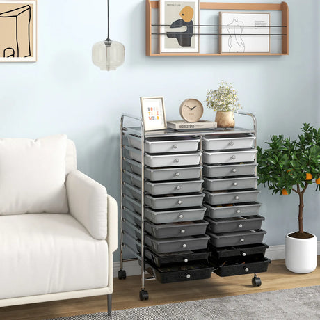20 Drawers Rolling Storage Cart Studio Organizer-Black & Gray